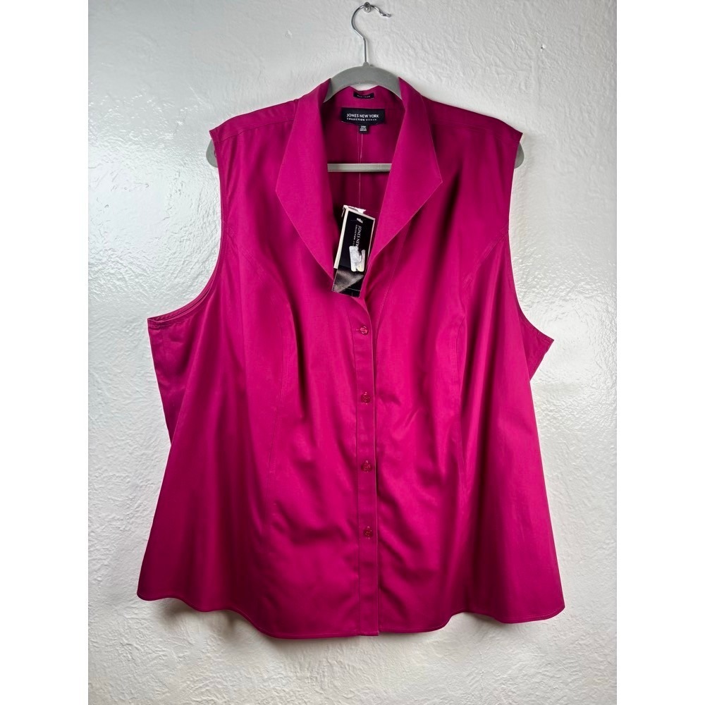Jones New York Sleeveless Top Magenta 24W Non-Iron Button Down Business Office